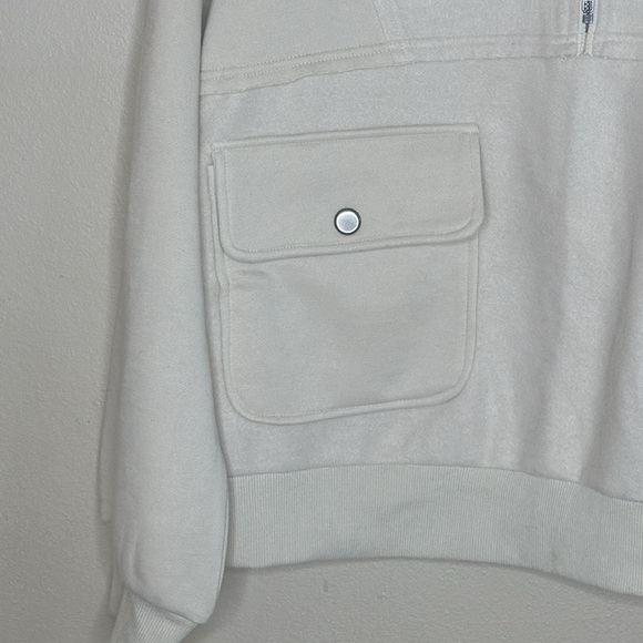 New In Half Zip Fleece Pullover Cream Womens Size  Large Cargo Pockets Relaxed - Picture 8 of 11
